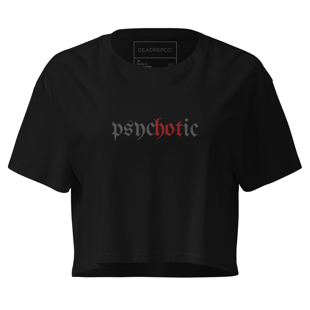 Psychotic black crop tee front view by DEADREPCO