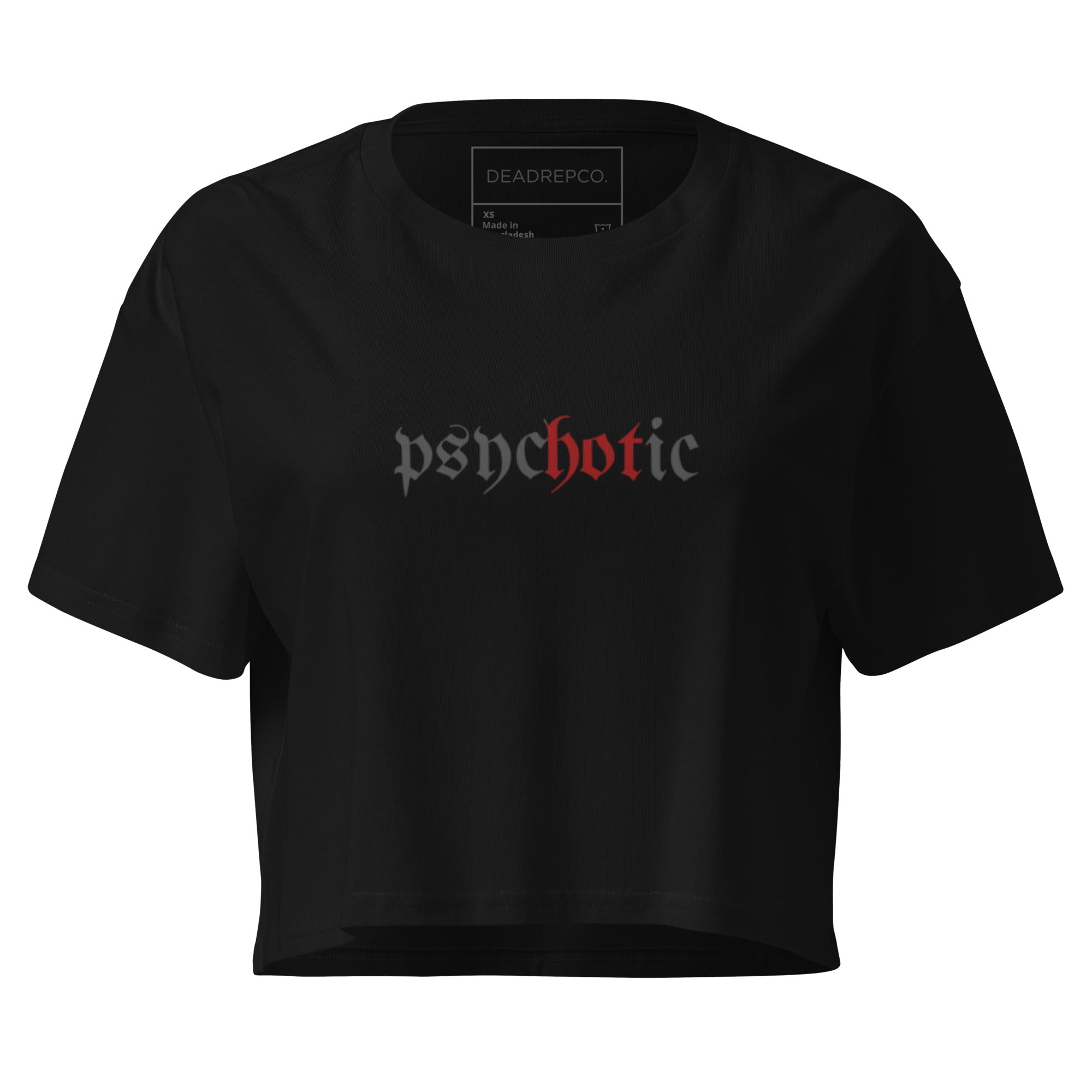 Psychotic black crop tee front view by DEADREPCO